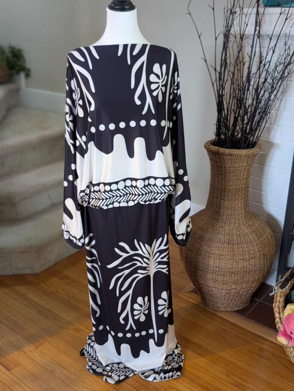 Tropical Resort 2 Piece Maxi Skirt Set Black White Boho Coastal Chic XL Chicme - Picture 3 of 16